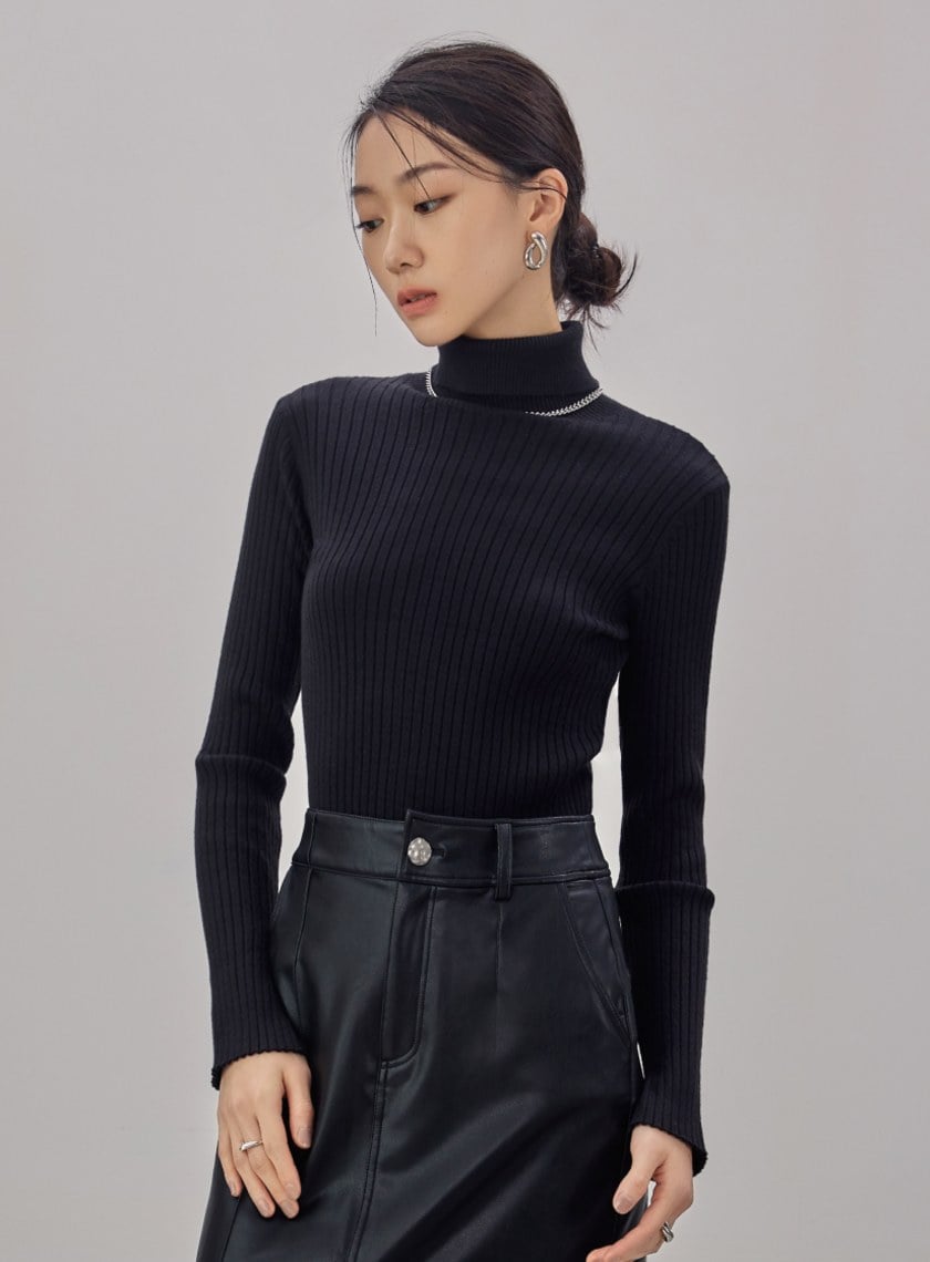 後開釦細節高領針織上衣